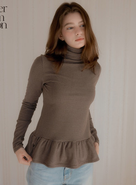 Letter from moon条纹荷叶边毛衣冬季款休闲上衣