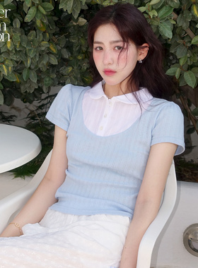 【沈月同款】Letter from moon娃娃领叠领短袖女2025夏款复古上衣