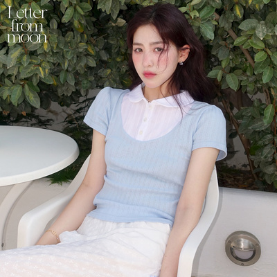 【沈月同款】Letter from moon娃娃领叠领短袖女2025夏款复古上衣