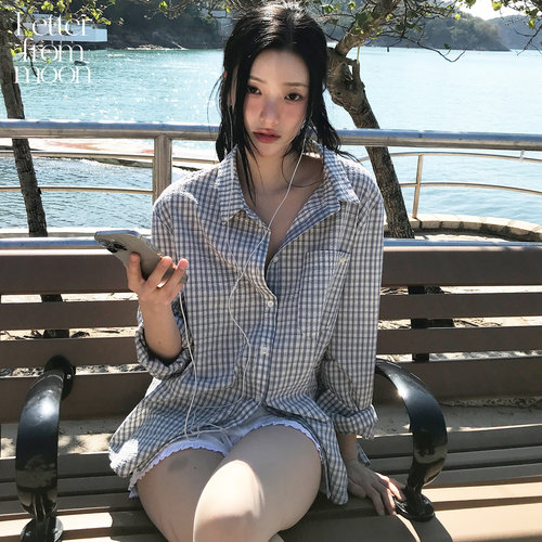 柯颖一枝南南黄梦莹同款Letter from moon宽松格纹衬衫松弛感上衣