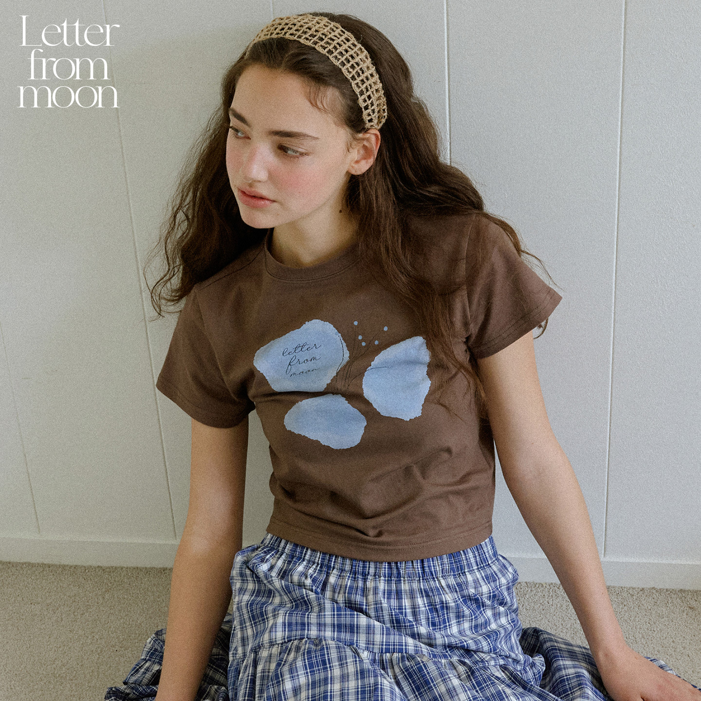 Letter from moon水彩印花T恤女2025年夏季新款氛围感修身短袖