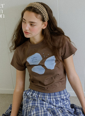 Letter from moon水彩印花T恤女2025年夏季新款氛围感修身短袖