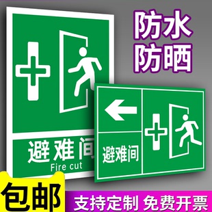 避难间标识牌2026新国标安全标识牌警示牌应急出口紧急避难场所可动火区安全警示牌击碎板面标志贴警告贴纸