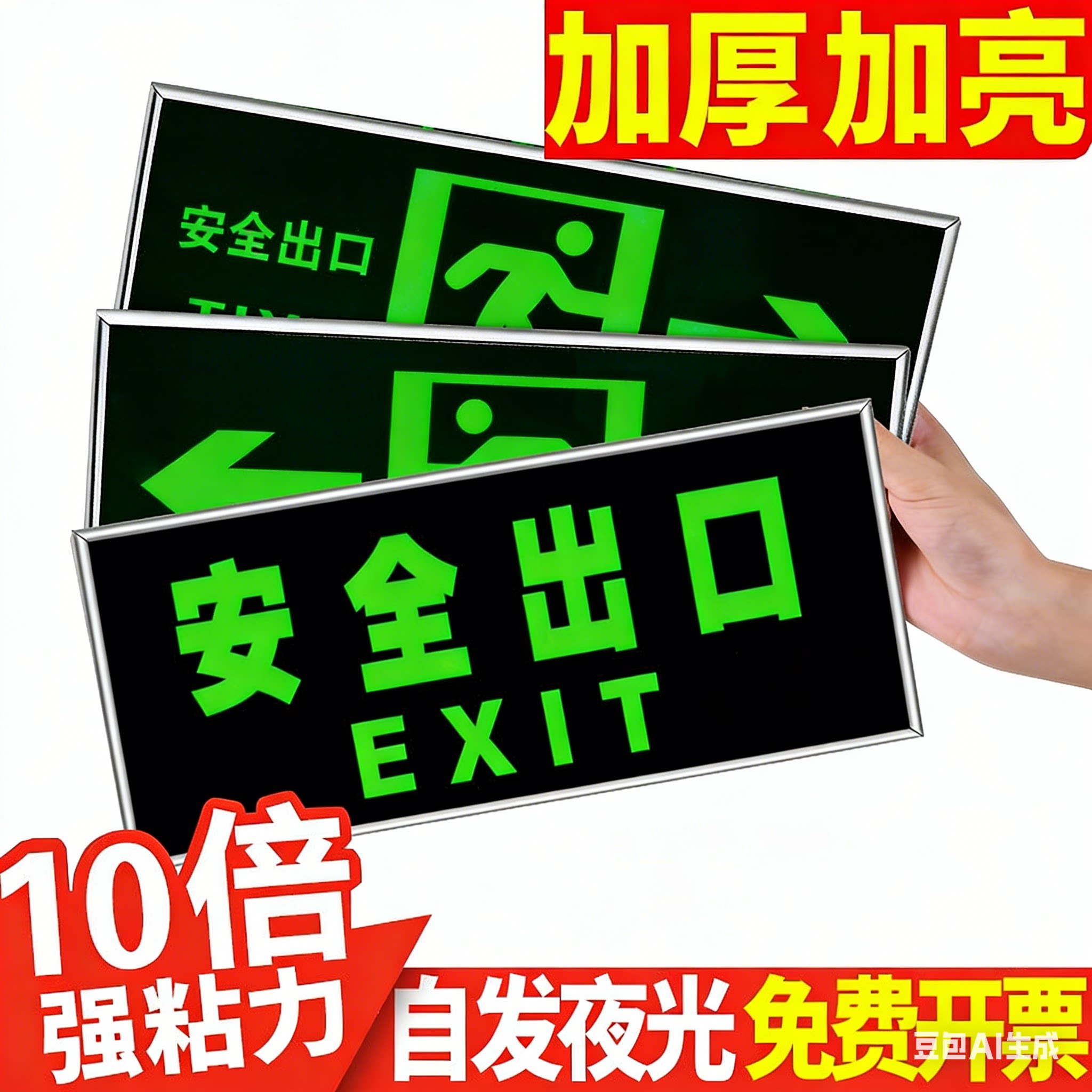 安全出口标识牌楼梯通道疏散应急紧急逃生标志消防标识标牌自发光荧光无需电源免接电夜光墙贴地贴夜光导向牌