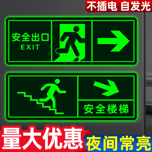安全出口标识牌荧光贴纸高级反光贴楼道楼层安全出口地贴安全通道指示牌地贴警示牌小心地滑提示牌夜光免接电