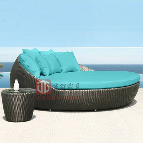 户外沙滩游泳池躺床藤椅庭院花园圆床藤编室外塑料藤沙发阳台睡椅