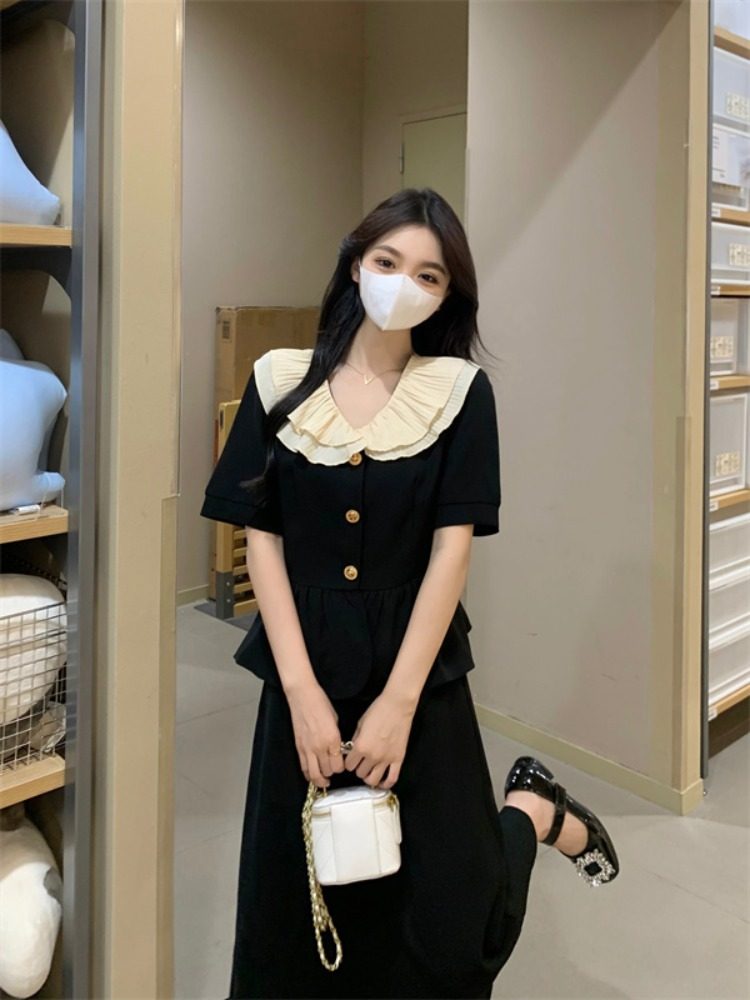 夏季百褶翻领套装女夏款复古上衣高腰A字半身裙洋气两件套,女装/女士精品,大码套装,淘宝优惠券,粉丝福利购,淘宝优惠卷