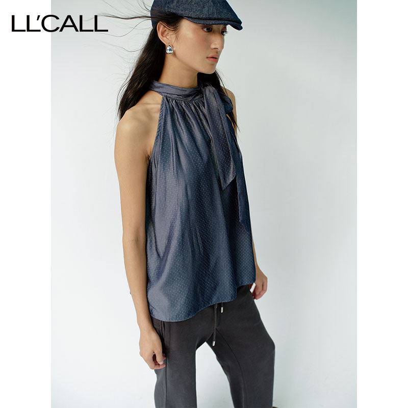 LLCALL 珠光波点飘带挂脖绑带背心（抗菌面料）