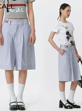 LLCALL 细条纹刺绣大褶A字廓形西装短裤