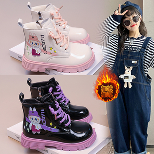 新款 保暖靴子225冬季 儿童皮靴 Fans拉布布女童加绒马丁靴时尚 ABC