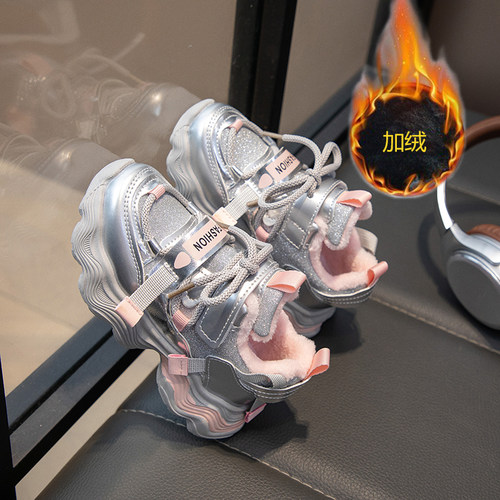 ABC Fans女童鞋子加绒二棉鞋2025冬季新款中大童加厚休闲运动鞋厚