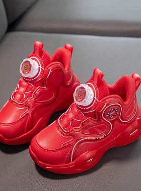 ABC Fans女童运动鞋大红色鞋子2025秋冬新款男童鞋儿童高帮跑步鞋