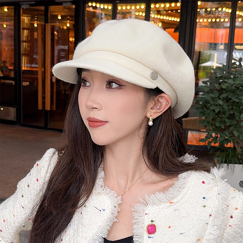Dorain朵澜毛呢八角帽女秋冬帽子日系文艺复古显脸小贝雷帽画家帽
