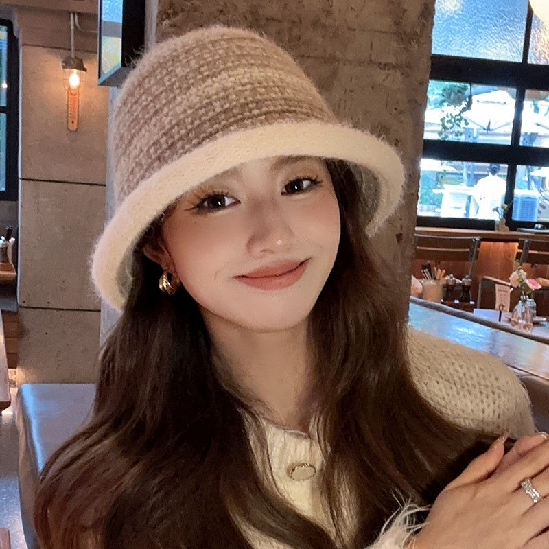 朵澜卷边针织渔夫帽女秋冬新款加厚保暖毛绒帽子时尚百搭水桶帽女