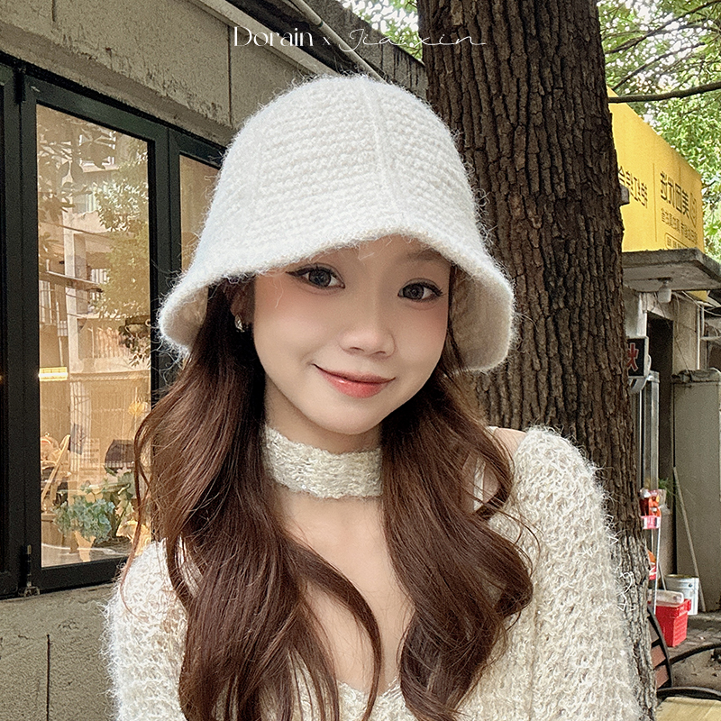 朵澜韩版纯色渔夫帽女显脸小百搭水桶帽秋冬新款保暖防寒针织帽子