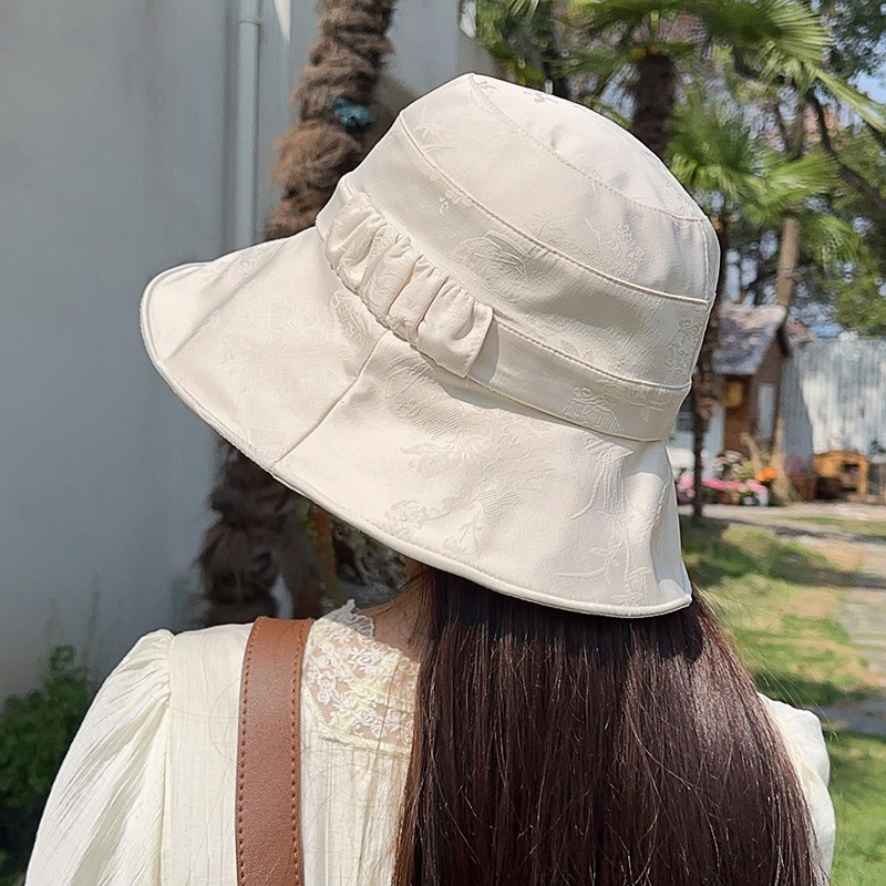 Dorain朵澜花纹彩胶空顶帽子遮脸遮阳防晒女夏季太阳帽大檐可折叠