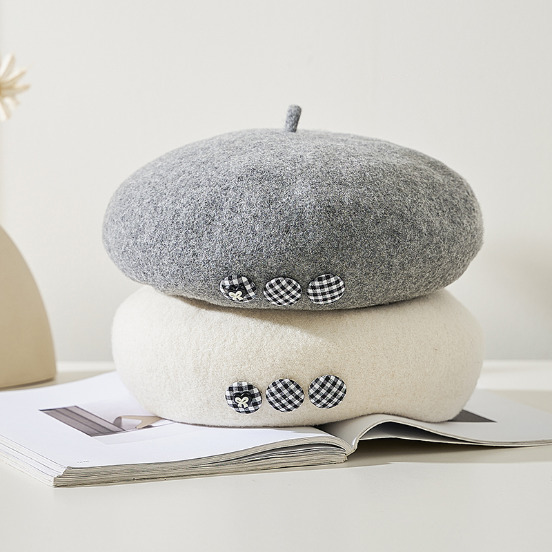 朵澜2025新品纽扣贝雷帽女秋冬时髦百搭显脸小画家帽韩系复古帽子