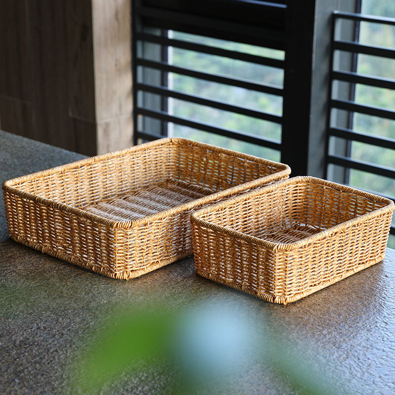 日式桌面收纳盒仿藤编储物筐欧式