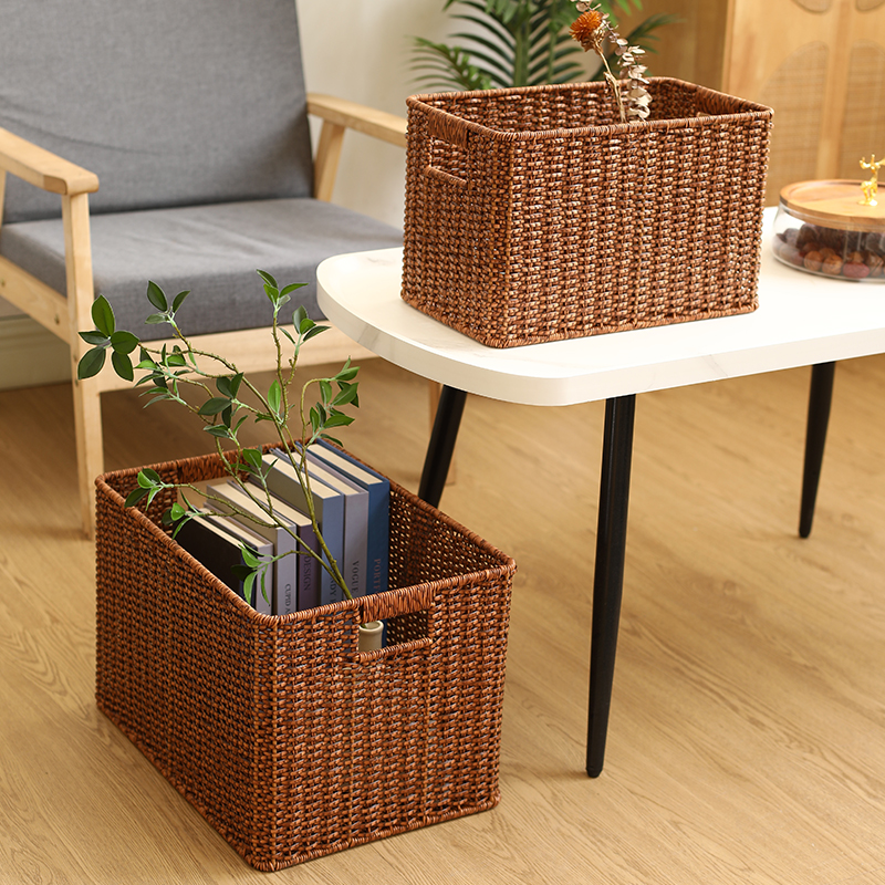 闲储收纳筐仿藤编大号中式风橱柜衣柜整理篮简约客厅储物筐玩具筐