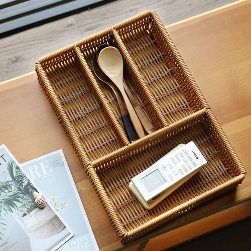 桌面钥匙收纳盒闲储仿藤编刀叉