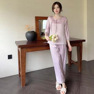 宫廷风古代睡衣丝绸睡衣女古风春夏季爆款新中式国风加大码长裤七