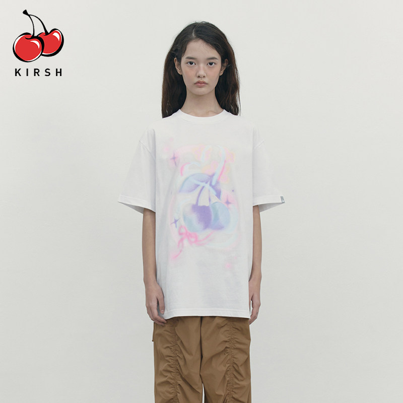 樱桃KIRSH 撞色渐变印花短袖t恤女夏季宽松休闲潮流韩版半袖上衣图片