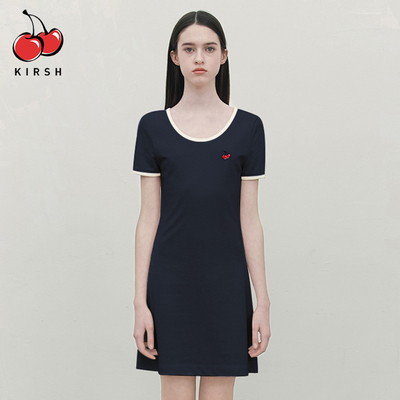 樱桃KIRSH 大圆领短袖连衣裙女夏季学院风少女中长款韩版T恤裙