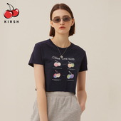露脐显瘦短袖 时尚 性感T恤夏季 樱桃KIRSH 韩版 少女短袖 印花半袖