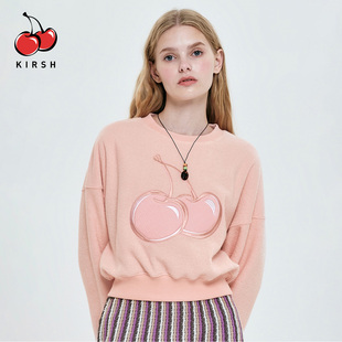 kirsh秋冬甜美少女风大樱桃图案圆领卫衣女短款宽松休闲韩版上衣