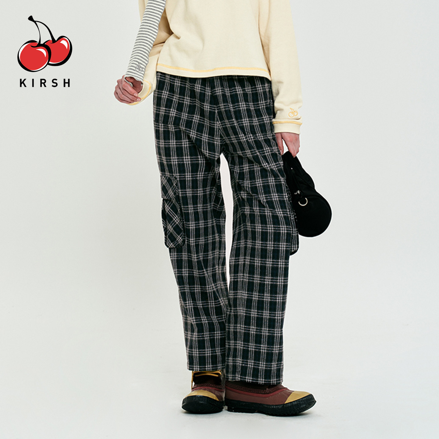 KIRSH复古格纹阔腿裤女大口袋抽绳休闲时尚潮工装裤宽松格子长裤,女装/女士精品,时尚工装裤,淘宝优惠券,粉丝福利购,淘宝优惠卷