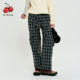 女大口袋抽绳休闲时尚 潮工装 裤 KIRSH复古格纹阔腿裤 宽松格子长裤