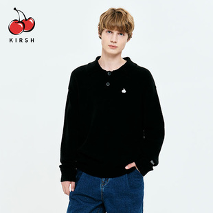 kirsh男士翻领毛衣冬季韩版时尚潮流休闲宽松长袖POLO针织上衣男