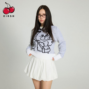 少女 樱桃KIRSH 短款 樱桃韩版 兔图案毛衣女秋冬甜美套头针织衫