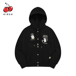 KIRSH卡通兔子印花黑色连帽开衫卫衣女秋冬学院风少女减龄短外套