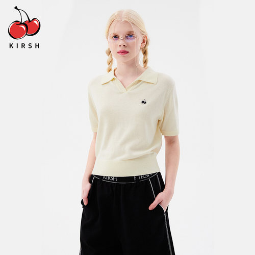 kirsh大樱桃小V领短袖polo衫