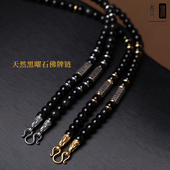 泰伽天然黑曜石佛牌链子三挂单挂圆珠项链唐卡佛牌项链吊坠挂链