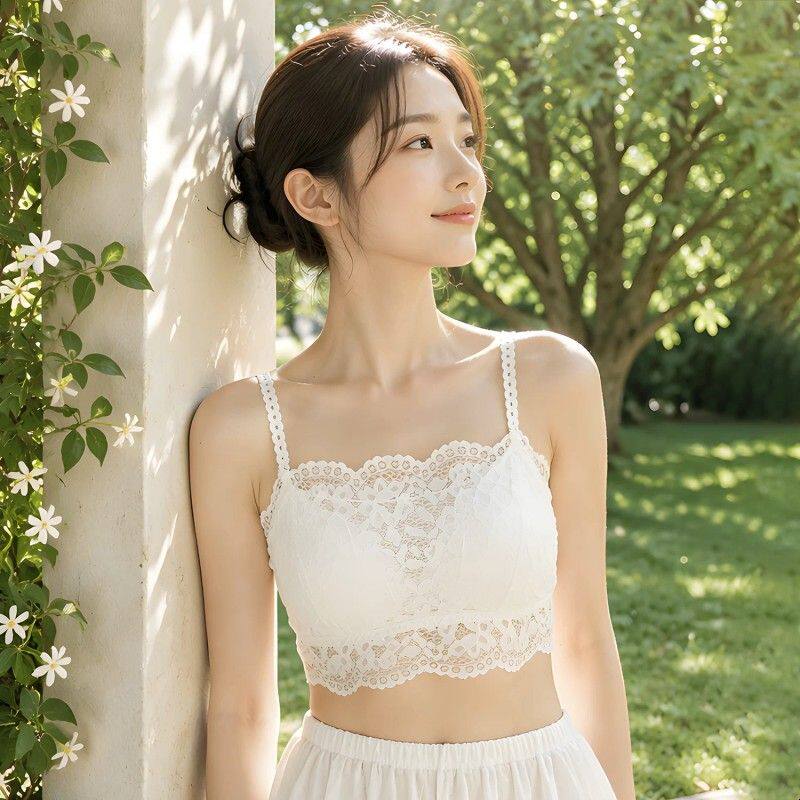 真丝桑蚕丝蕾丝抹胸内衣女夏季薄款小胸无钢圈美背小背心一体文胸