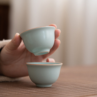 汝窑茶杯开片可养主人杯家用功夫喝茶个人杯茶具陶瓷品茗单杯中式