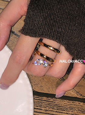 HALOkrACC韩代 y2k冷淡 厚金属风格叶片星芒叠戴戒指