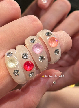 HALOkrACC韩代 海洋波光彩糖蛋白水晶 椰果奶白亚克力戒指