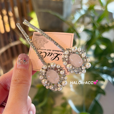 HALOkrACC韩国进口LUCE 月光芙蓉 珠花芙蓉石粉水晶原石风格发夹