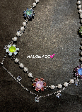 HALOkrACC韩代s水晶 五色海洋糖果俏皮搭配珠钻镶嵌流苏项链颈链