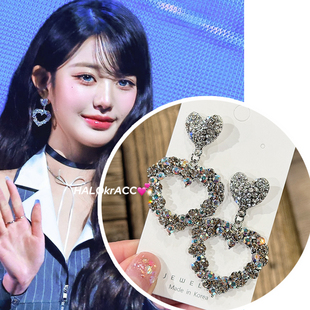 炫闪炫彩钻金属爱心耳钉耳饰 英女团同款 HALOkrACC韩代 ive张元