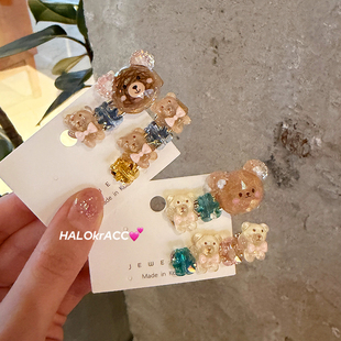 HALOkrACC韩国进口 糖果舞会冰糖小熊剔透黄蓝撞色可爱发夹刘海夹