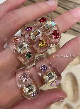 HALOkrACC韩代s水钻 撞色多巴胺甜酷透明彩色亚克力果冻戒指