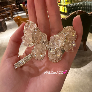 HALOkrACC韩国进口 极光贝壳亚克力重工水钻点缀蝴蝶梦幻发夹
