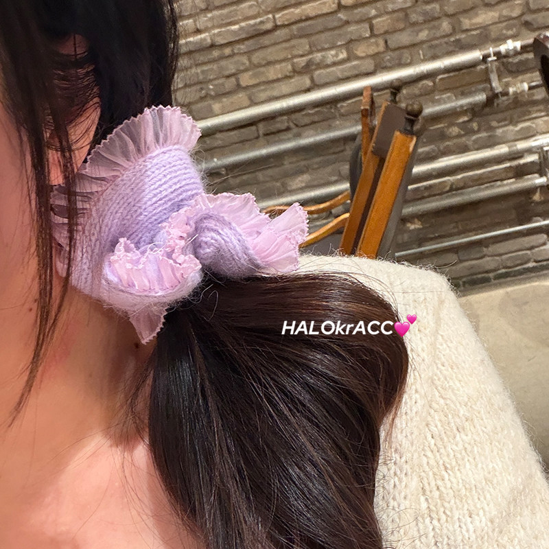 HALOkrACC韩国进口 软糯可爱兔毛绒轻纱波浪糯米粉紫小肠发圈发绳,饰品/流行首饰/时尚饰品新,发饰,淘宝优惠券,粉丝福利购,淘宝优惠卷