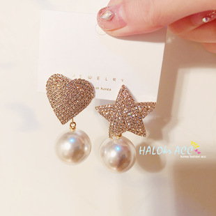 韩国东大门正品 KG大颗满镶钻五角星爱心 珍珠后缀 多种带法 耳钉
