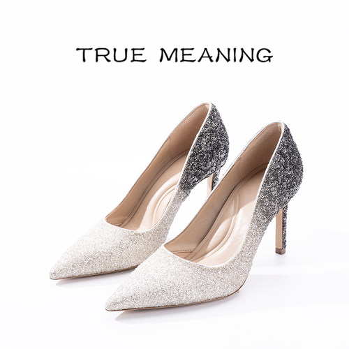 TrueMeaning渐变闪钻尖头高跟鞋