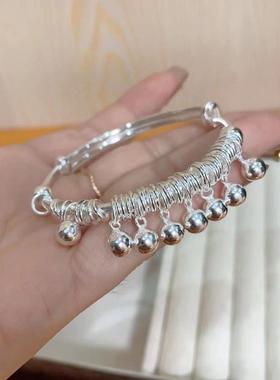 苗疆少女手镯银足银铃铛一步一响八面玲珑推拉银手镯送女友老婆